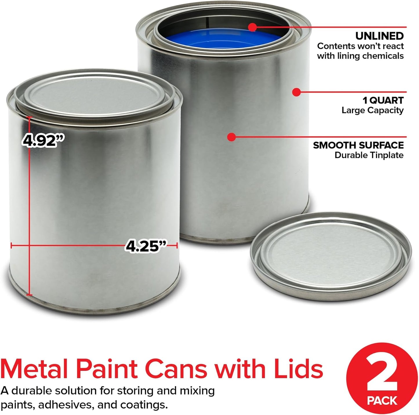 Latas pintura metal vacía 1qt tapa set 2 almacenamiento