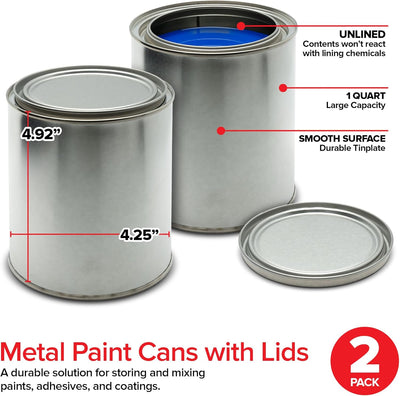 Latas pintura metal vacía 1qt tapa set 2 almacenamiento