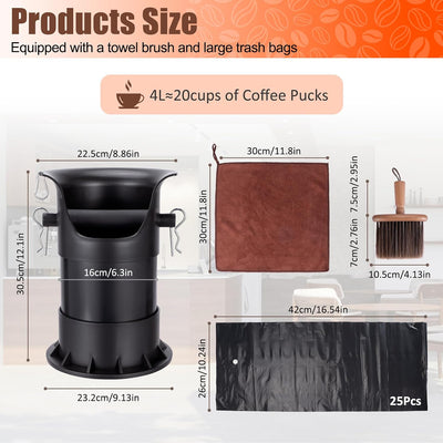 Caja café expreso 4L para posos barista con cepillo