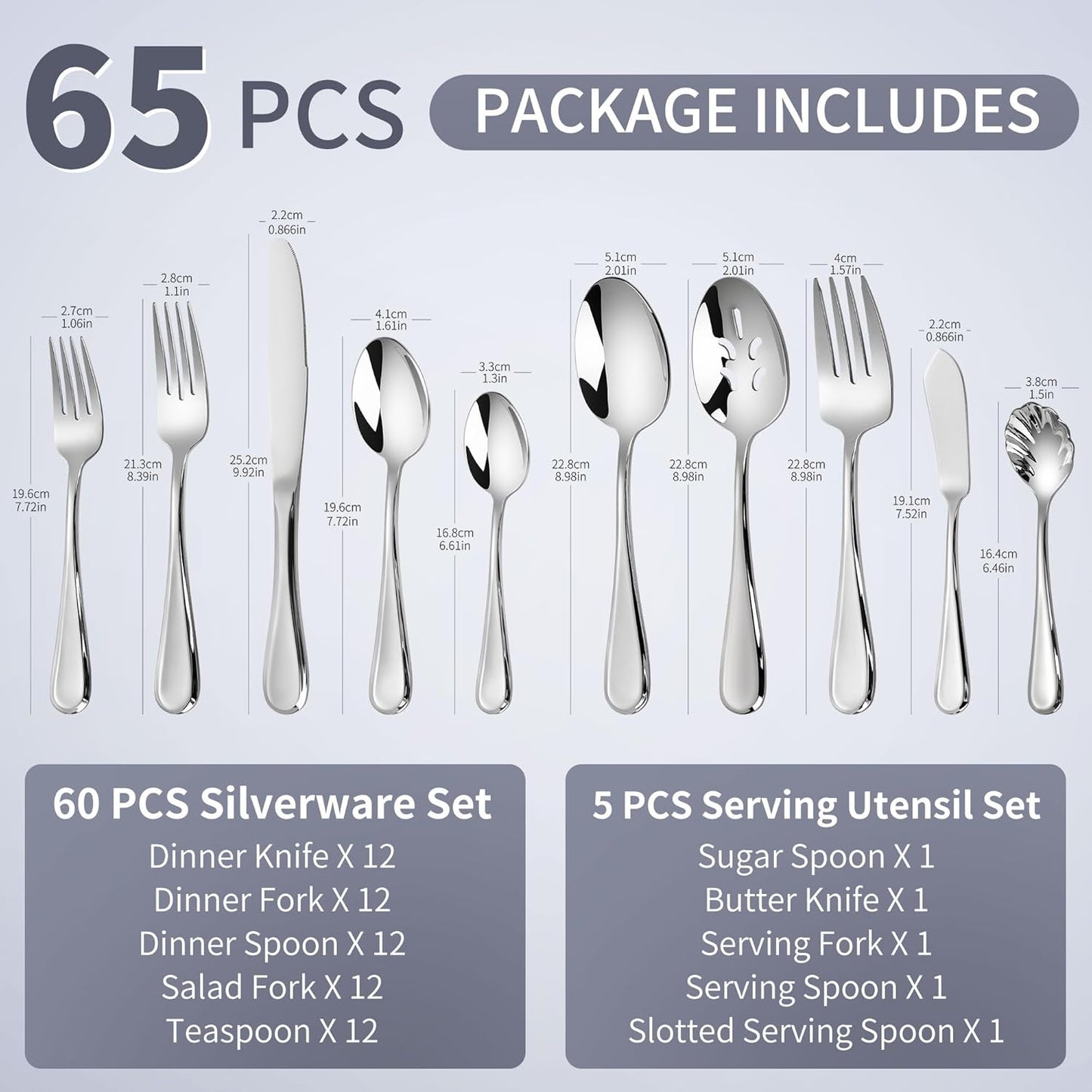 Set 65 Pzas Cubiertos Acero Inox 18/10 para 12