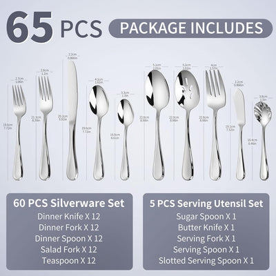 Set 65 Pzas Cubiertos Acero Inox 18/10 para 12