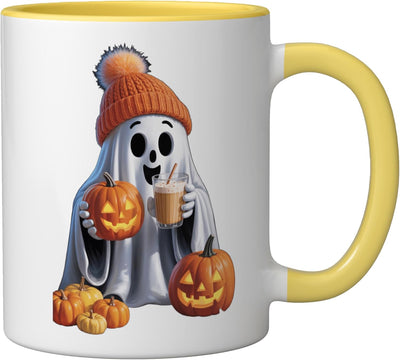 Taza Cerámica Halloween Fantasma O'Lantern Amarillo/Blanco