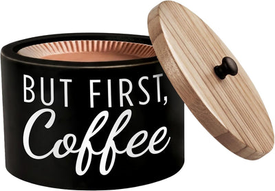 Soporte para filtro de café con tapa de madera ro, organizador para filtros de cesta, cono y fondo plano