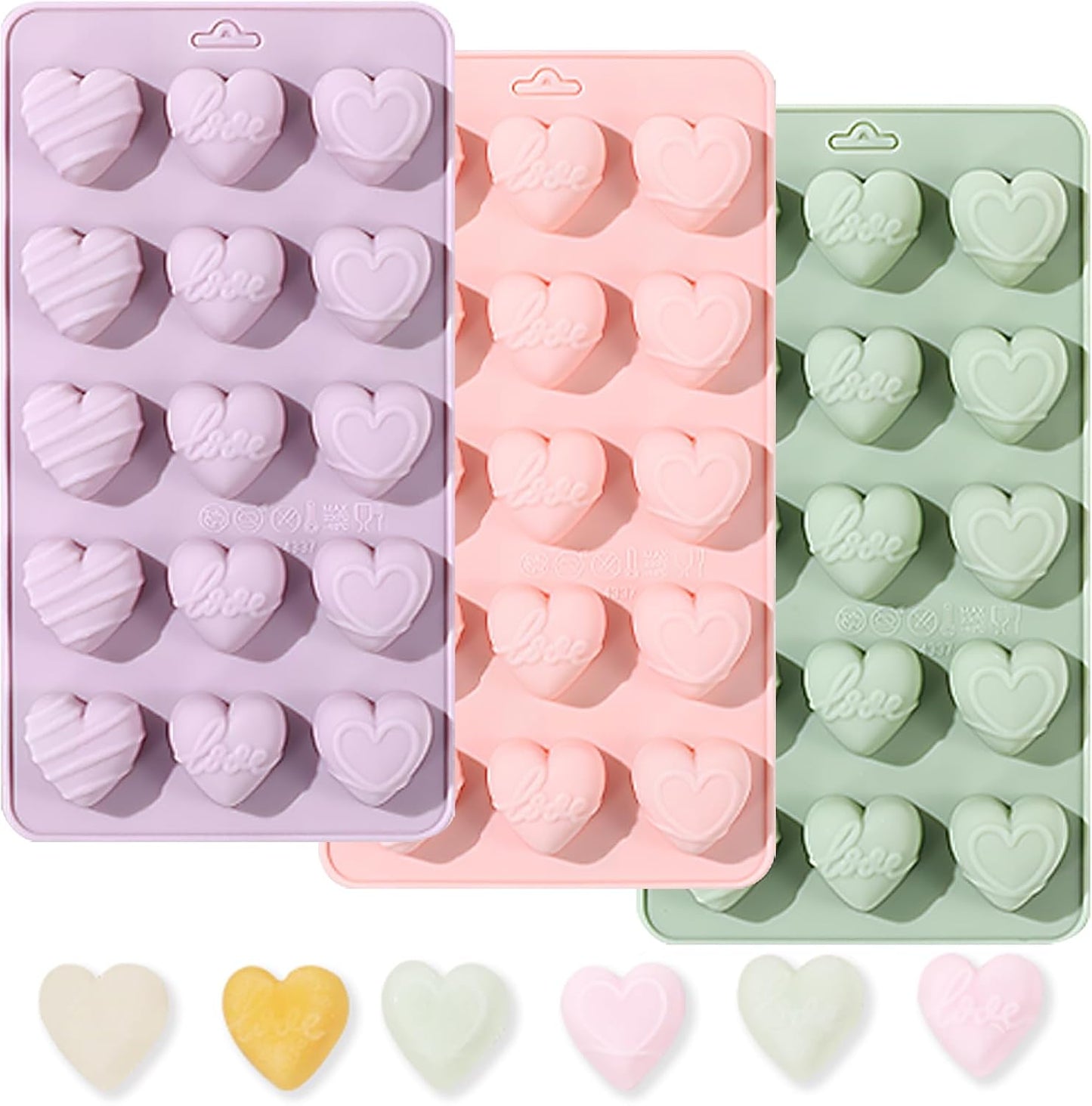 Moldes de silicona en forma de corazón para dulces y chocolate, 3 unidades