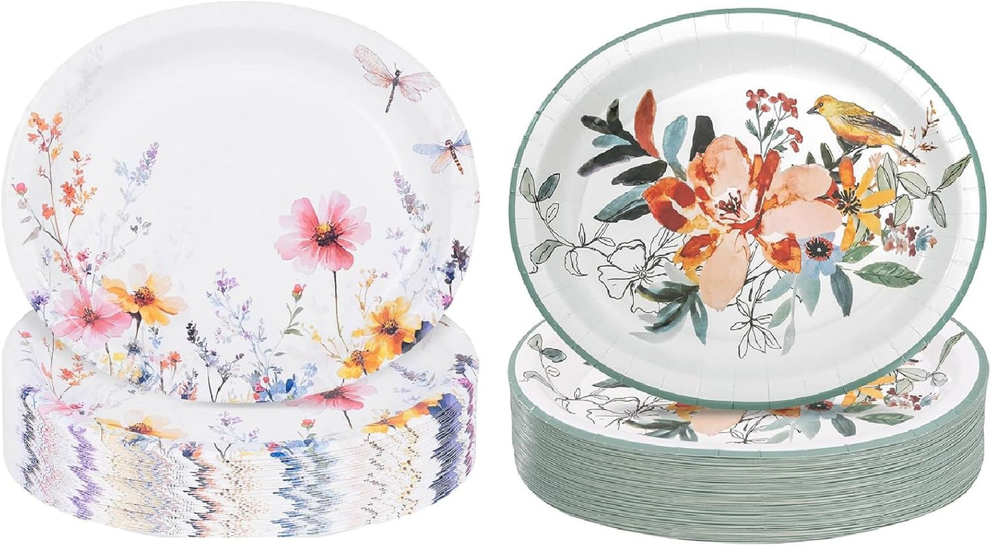Platos de papel florales 50 piezas pack oval