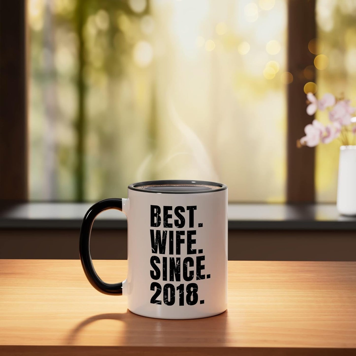 Taza cerámica retro para aniversario 2018 negra/blanca