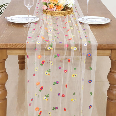 Camino de mesa de gasa de margaritas con bordado champán 120 pulgadas