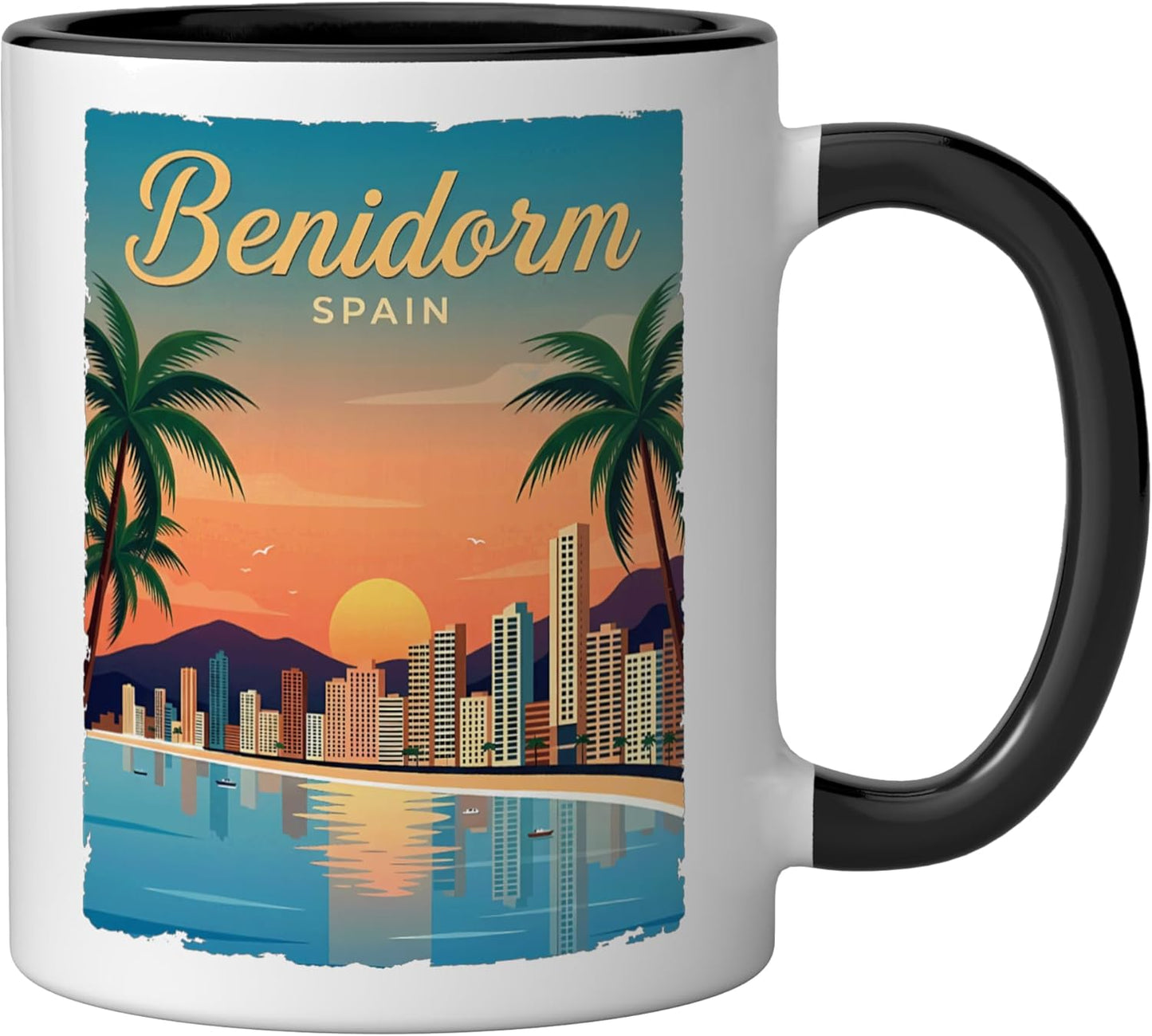 Taza cerámica Benidorm España negra/blanca