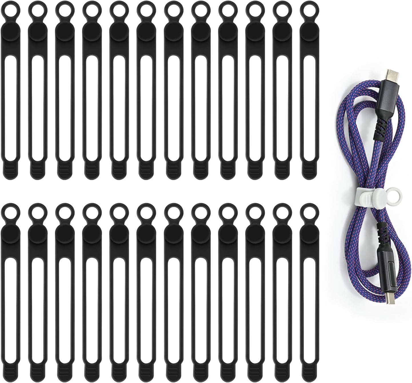 Organiz. cables silicona reutilizable 24uds negro