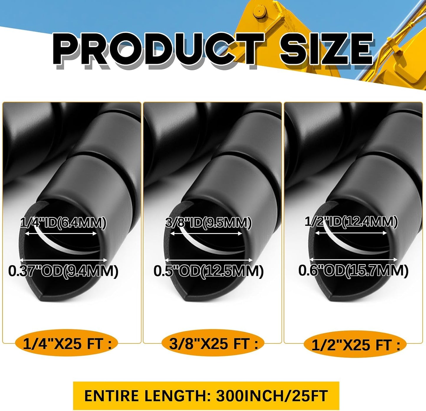 3 Protectores Cable Espiral 1/4-1/2-3/8pulg 25pies