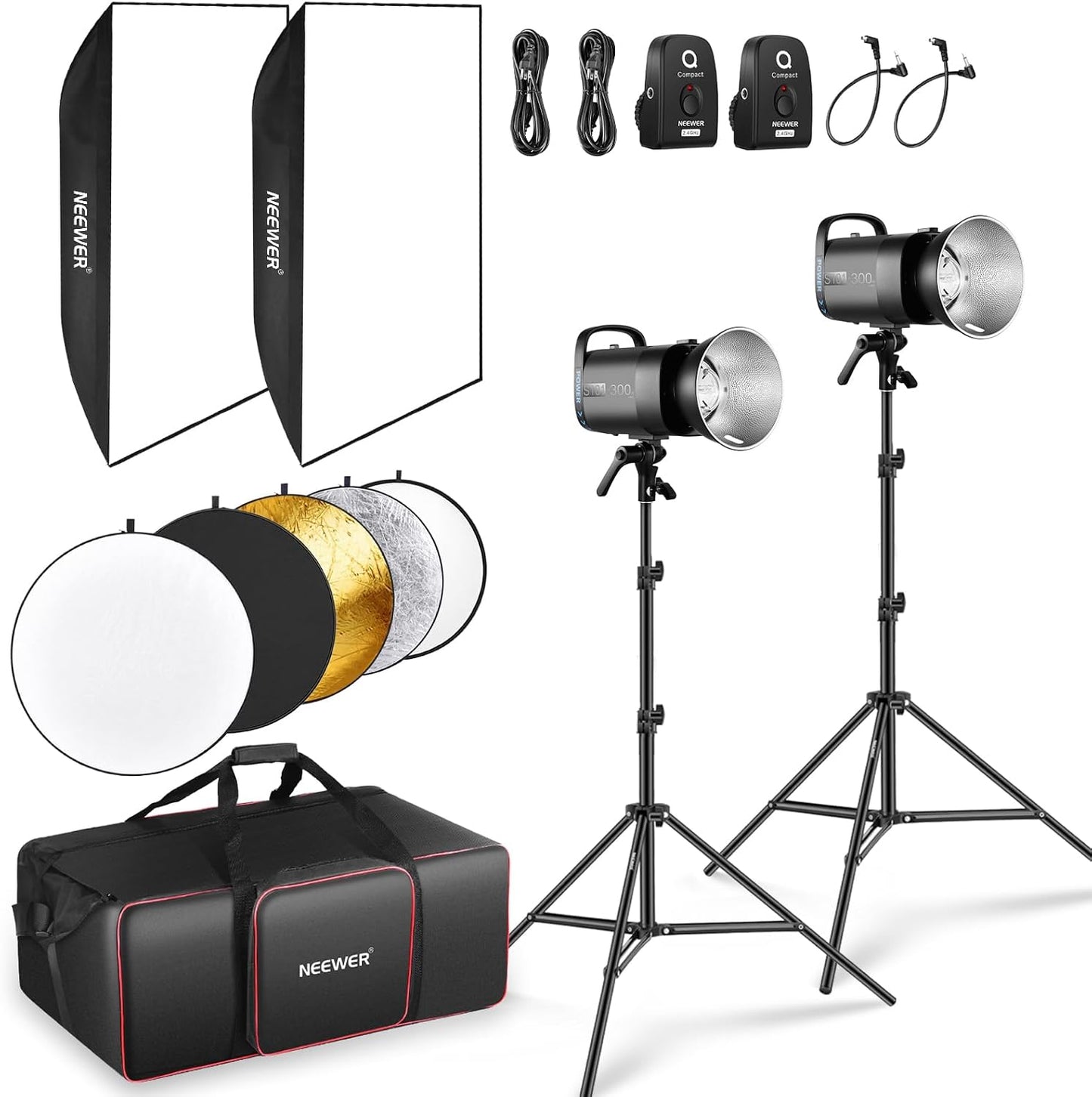 Kit 2 Luces Flash Estroboscópicas 600Ws 5600K con Disparador 2.4G