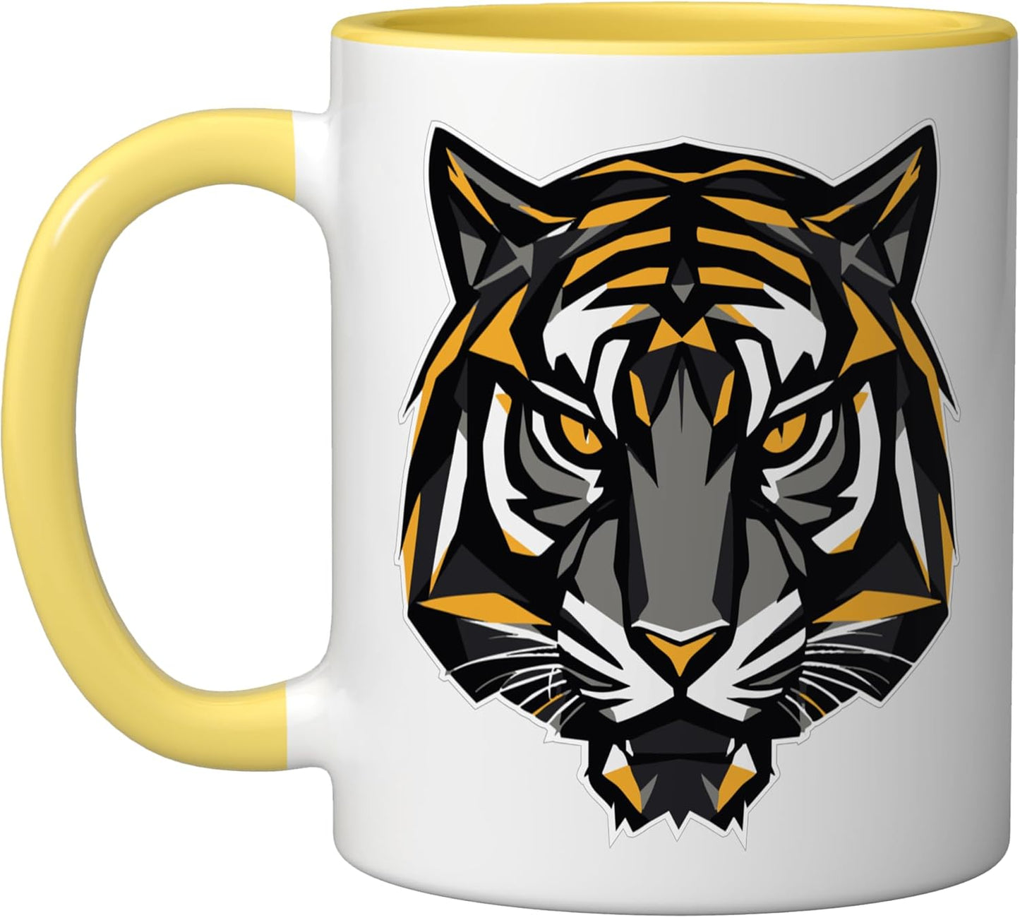 Taza Cerámica Geométrica Tigre Amarillo/Blanco
