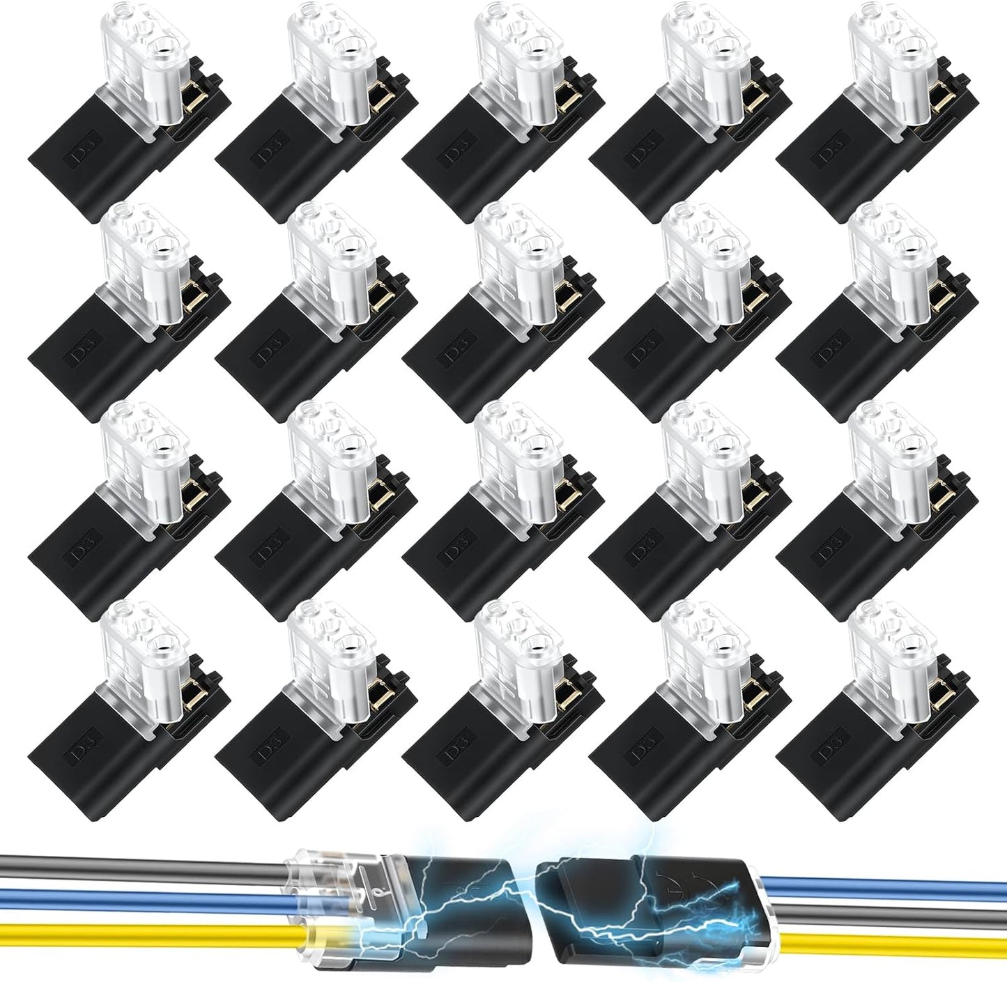 Conector enchufable doble 3 pines con hebilla bloqueo
