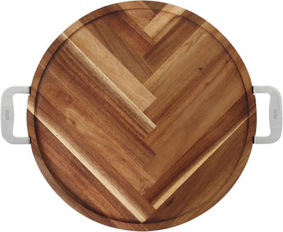 Plato queso y carne acacia herringbone acero inox