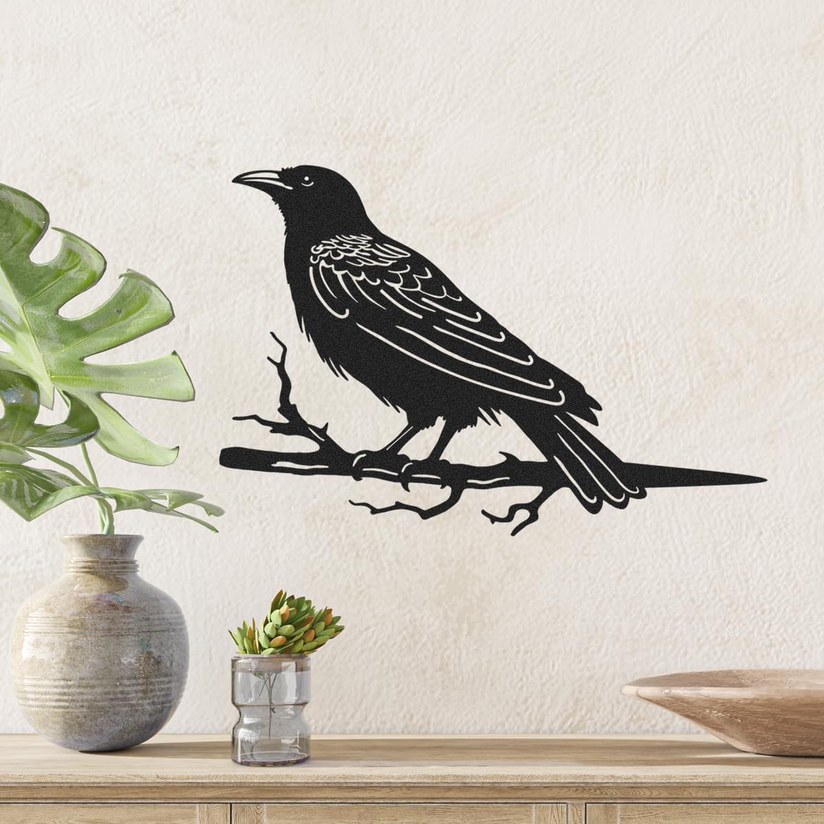 Decoración de cuervo metal para patio y jardín