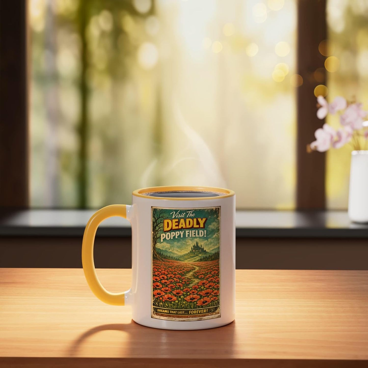 Taza cerámica de viaje al campo de amapolas mortal de El mago de Oz