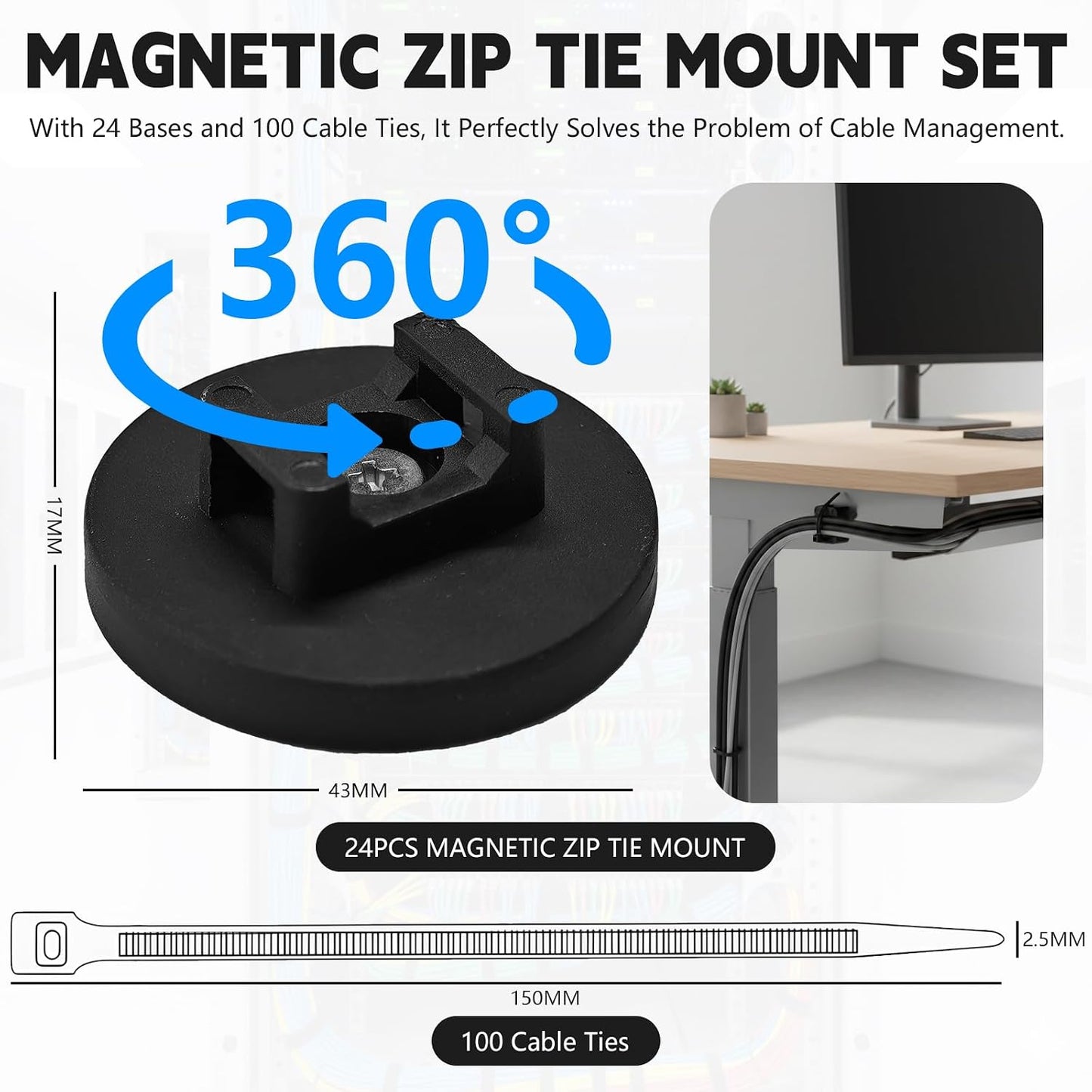 24 Pzas Soporte Magnético 1.693pulg Multifuncional para Cables