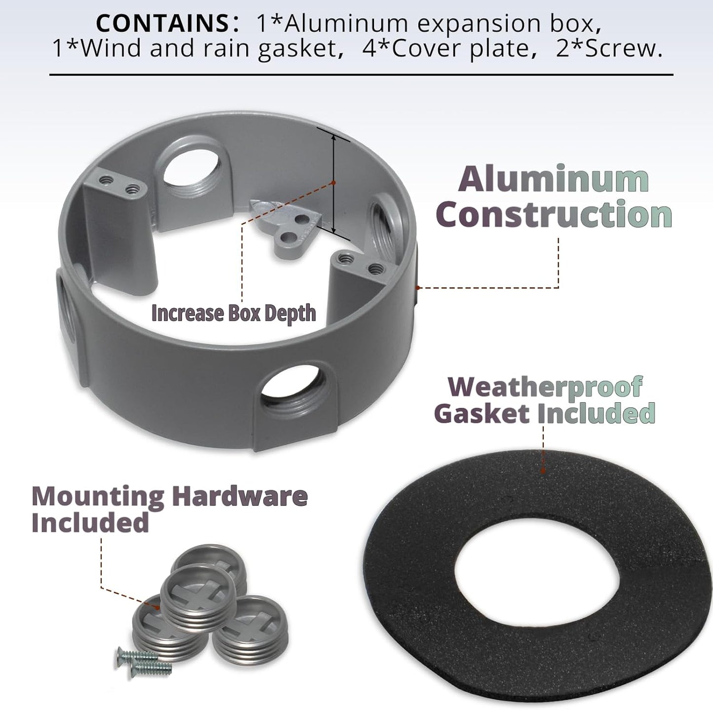 Extensor redondo caja eléctrica 18.3pulg³ 4agujeros gris