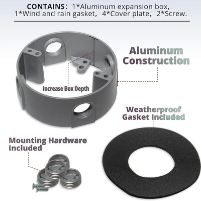 Extensor redondo caja eléctrica 18.3pulg³ 4agujeros gris
