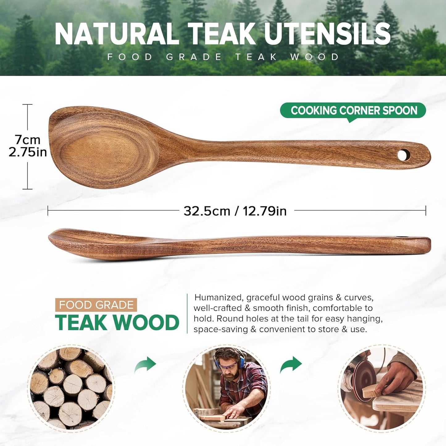 Cucharas de madera y espátula de teca para cocinar y servir
