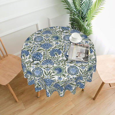 Mantel redondo floral azul vintage 70pulg poliéster para interiores