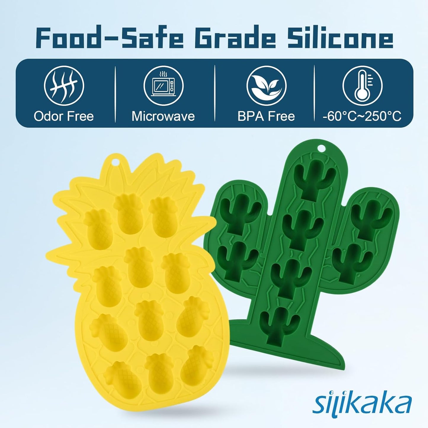 Bandejas únicas para cubitos de hielo de silicona dos piñas cactus fácil de desmoldar