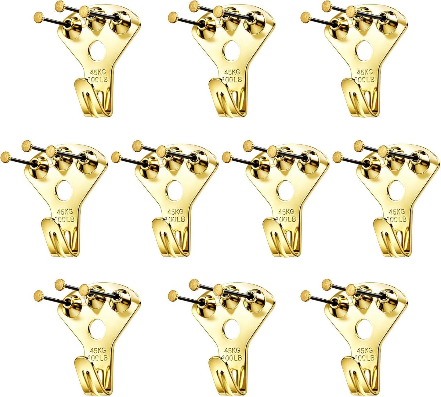 10 Ganchos Resistentes Kit Clavos Decoración Dorado