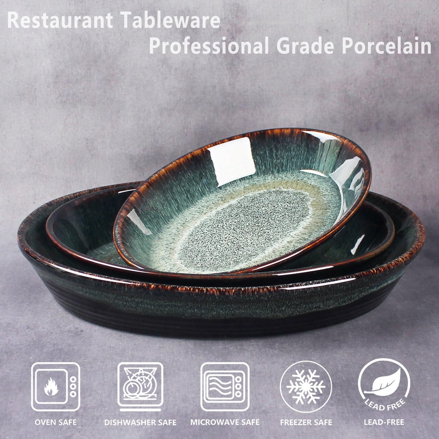Set 3 Moldes Hornear Cerámica Ovalados Apto Microondas
