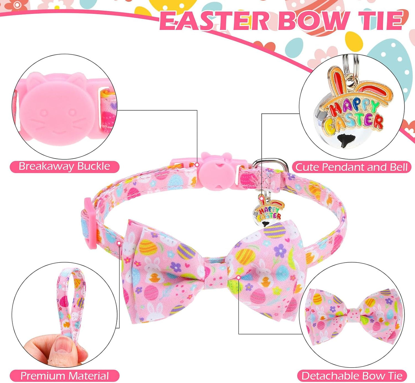 Collar gato Pascua con campanas paquete 2 ajustable pajarita