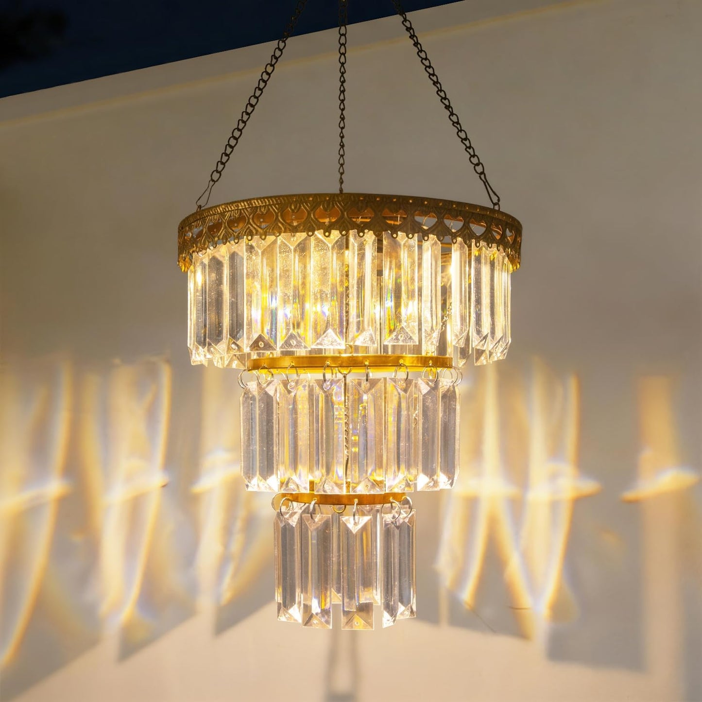 Candelabro solar de cristal para exteriores con LED blanco cálido