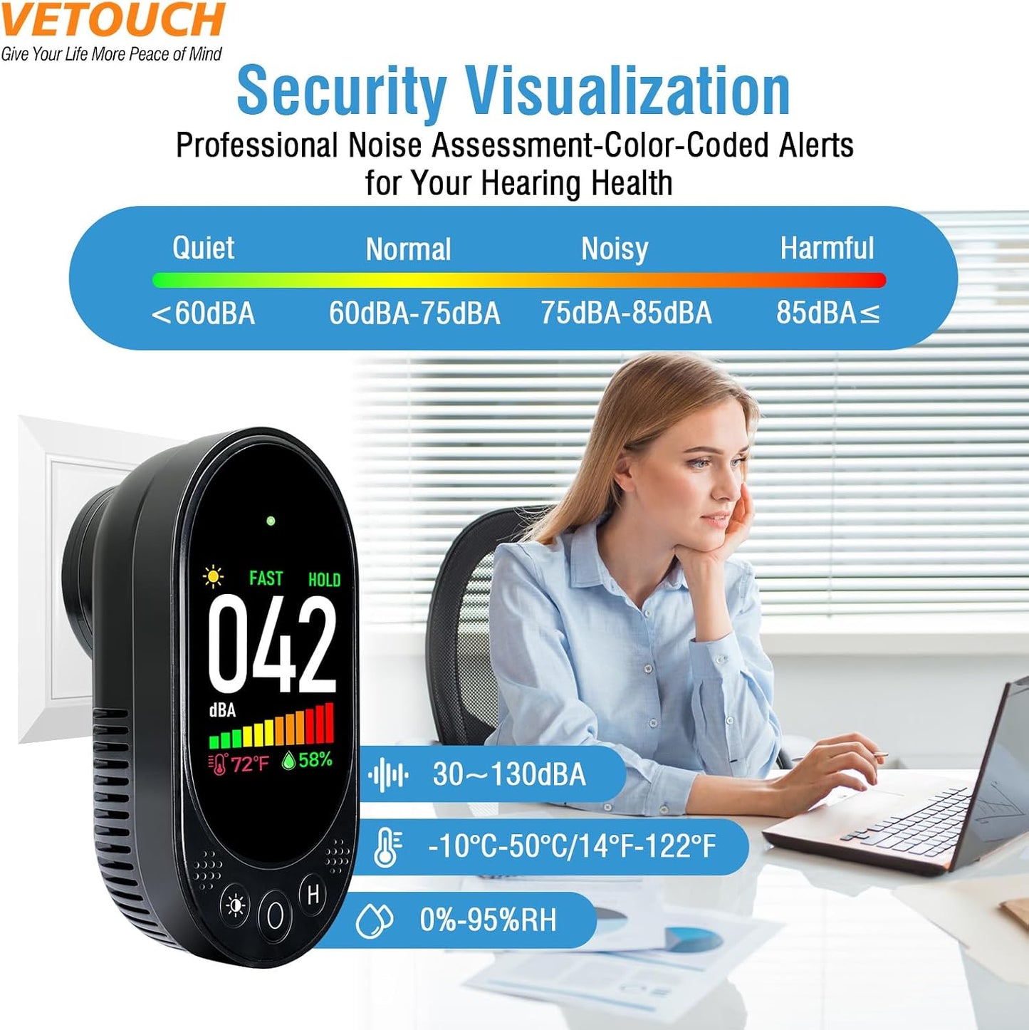 Medidor ruido enchufable 3 en 1 con temperatura humedad
