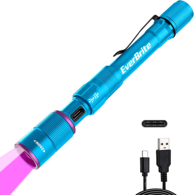 Linterna recargable UV y blanca 395 nm con clip 4 modos USB C
