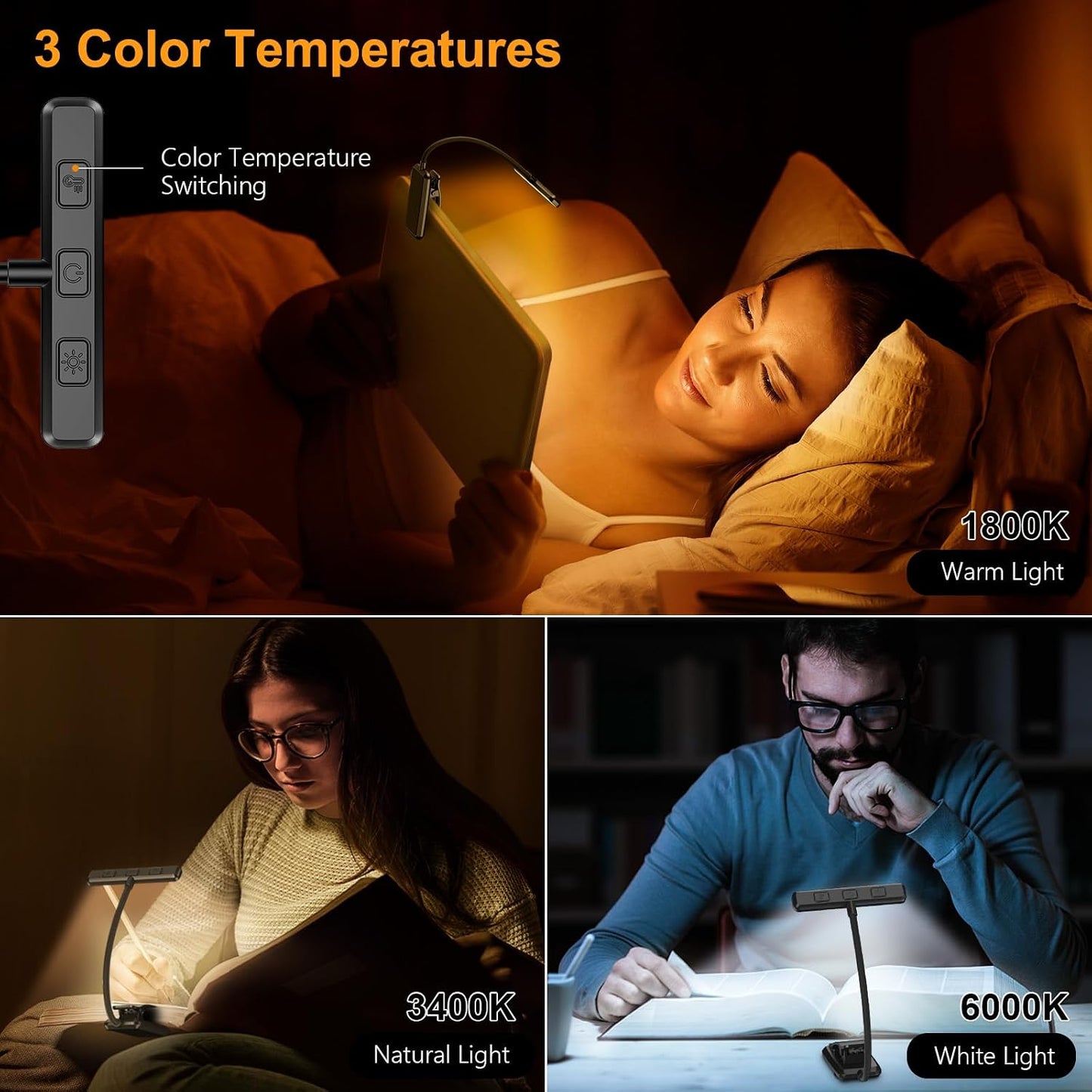 2 Luces LED Recargables para Leer en Cama con Memoria