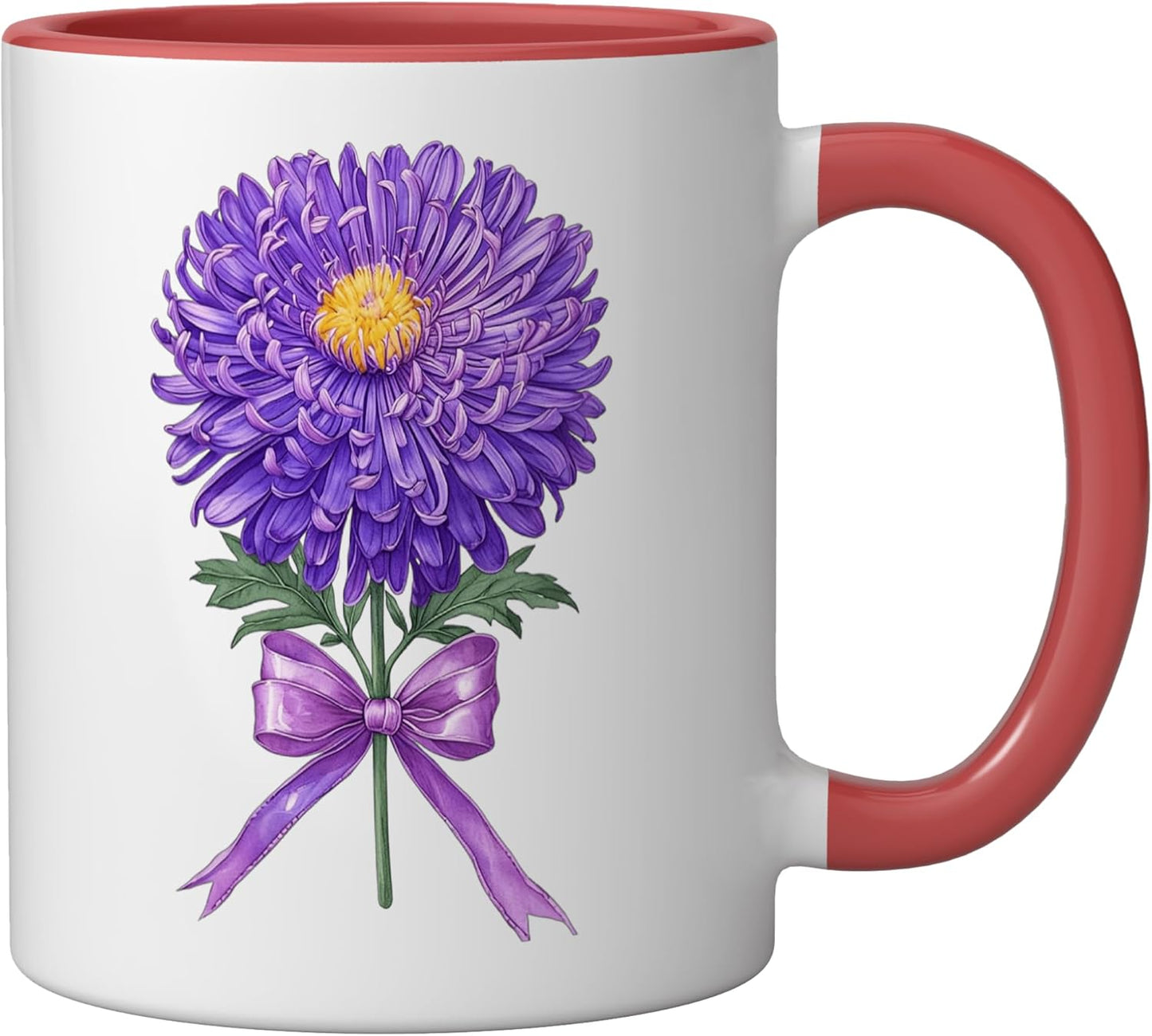 Taza Cerámica Noviembre Flor Púrpura Chrysantemo Rojo/Blanco