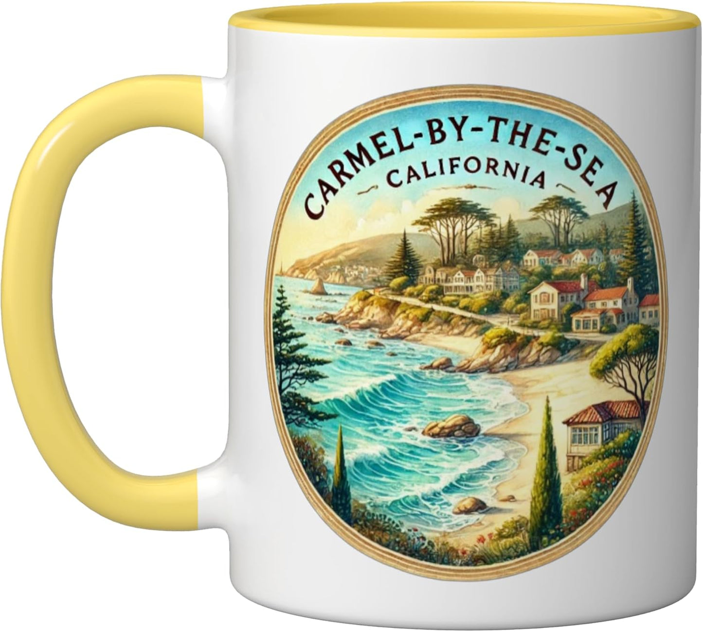 Taza cerámica Carmel-by-the-Sea Pacific Coast California Amarilla/Blanca