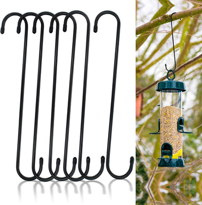 6 Ganchos S 12pulg para plantas colgantes negros resistentes