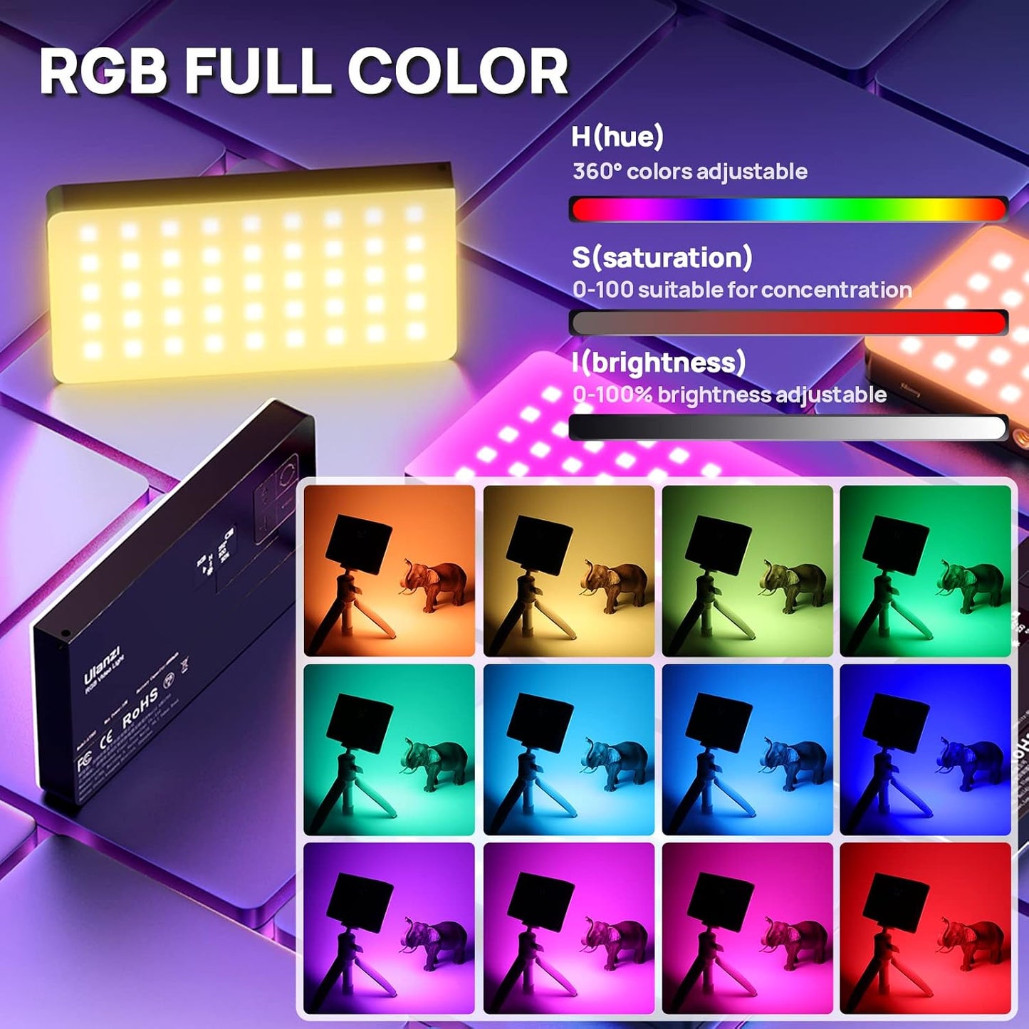 Luz RGB portátil 20 colores 2500-9000K panel LED para cámara