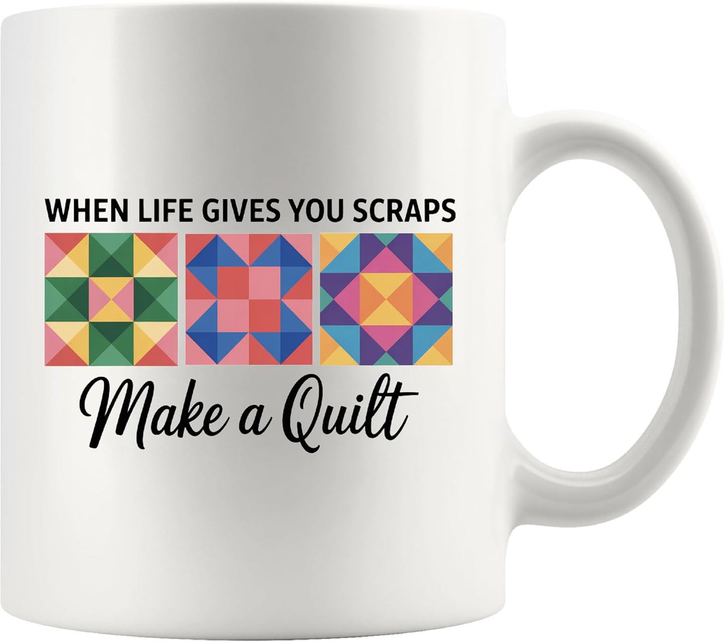 Taza de café de cerámica para coleccionista de telas de patchwork 11 oz blanco