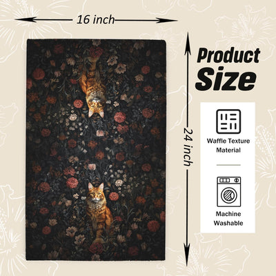 Toalla de cocina vintage Moody Floral Tabby Cat 16 x 24