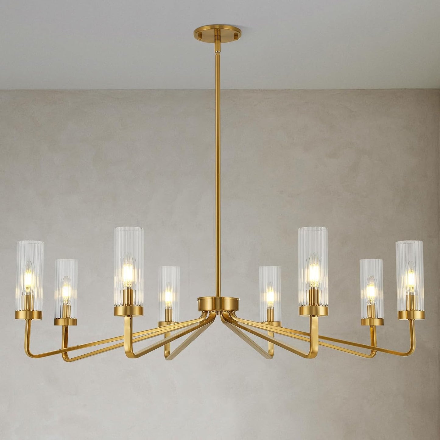 Candelabro dorado 40pulg 8 luces vidrio a rayas