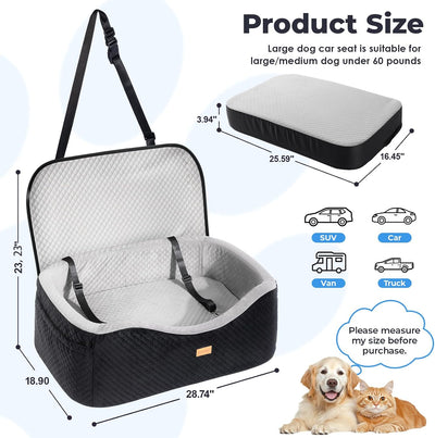 Asiento perros grandes 60lb espuma visco 4pulg cinturones triples