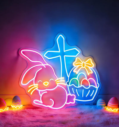 Letreros neón cruz conejo Pascua luces LED USB regulables