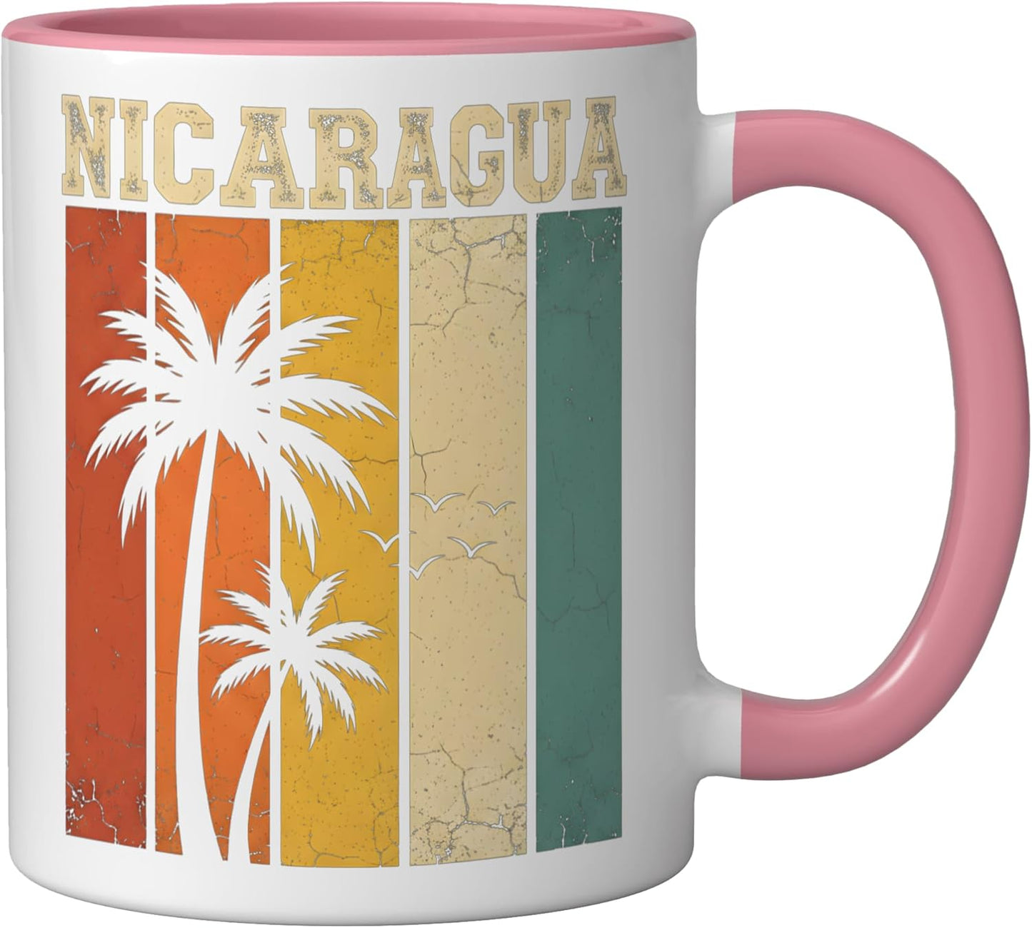 Taza Cerámica Diseño Palmeras Retro Rosa Blanco