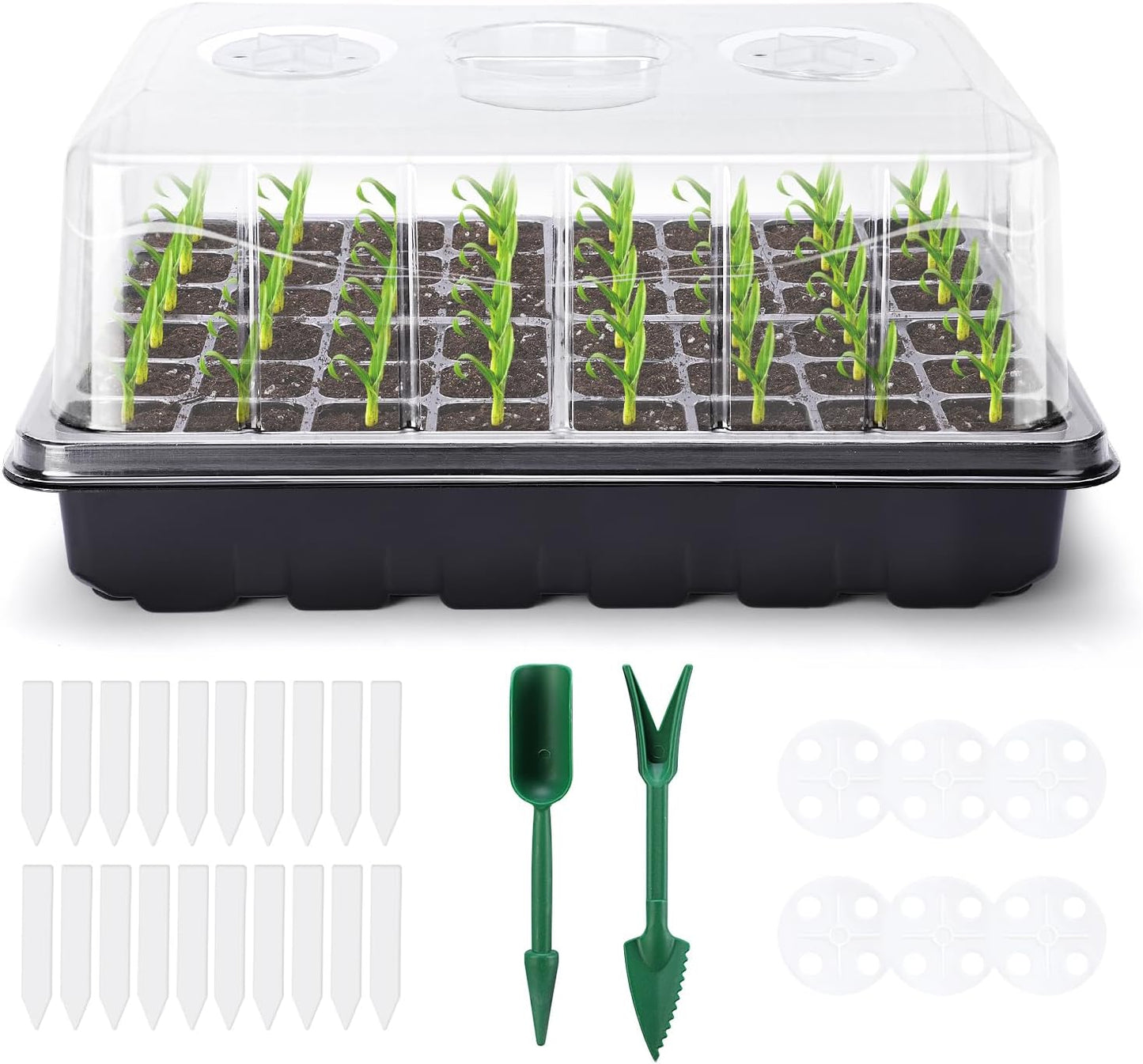 Paquete 3 bandejas semillas 144 celdas con cúpulas germinación