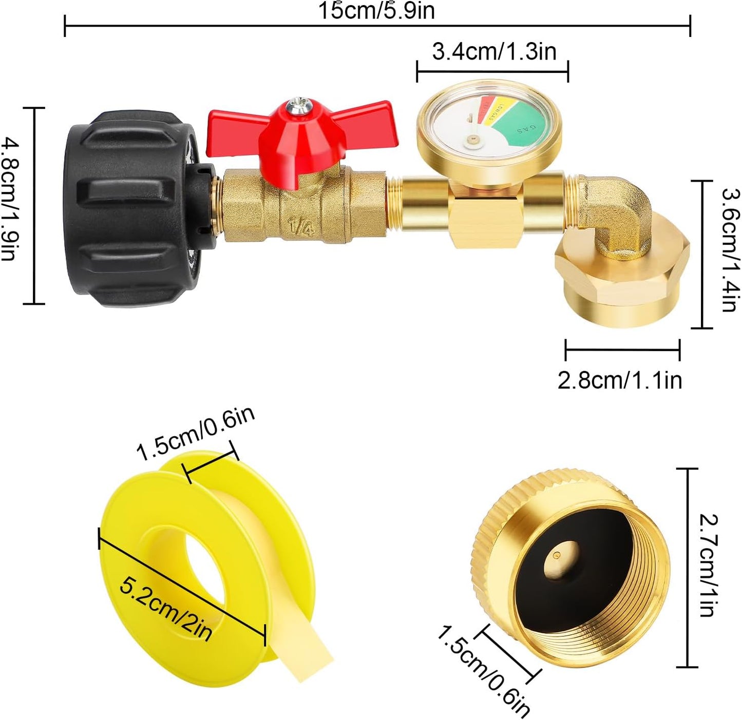 Adaptador codo propano 1-20 lb con medidor y válvula
