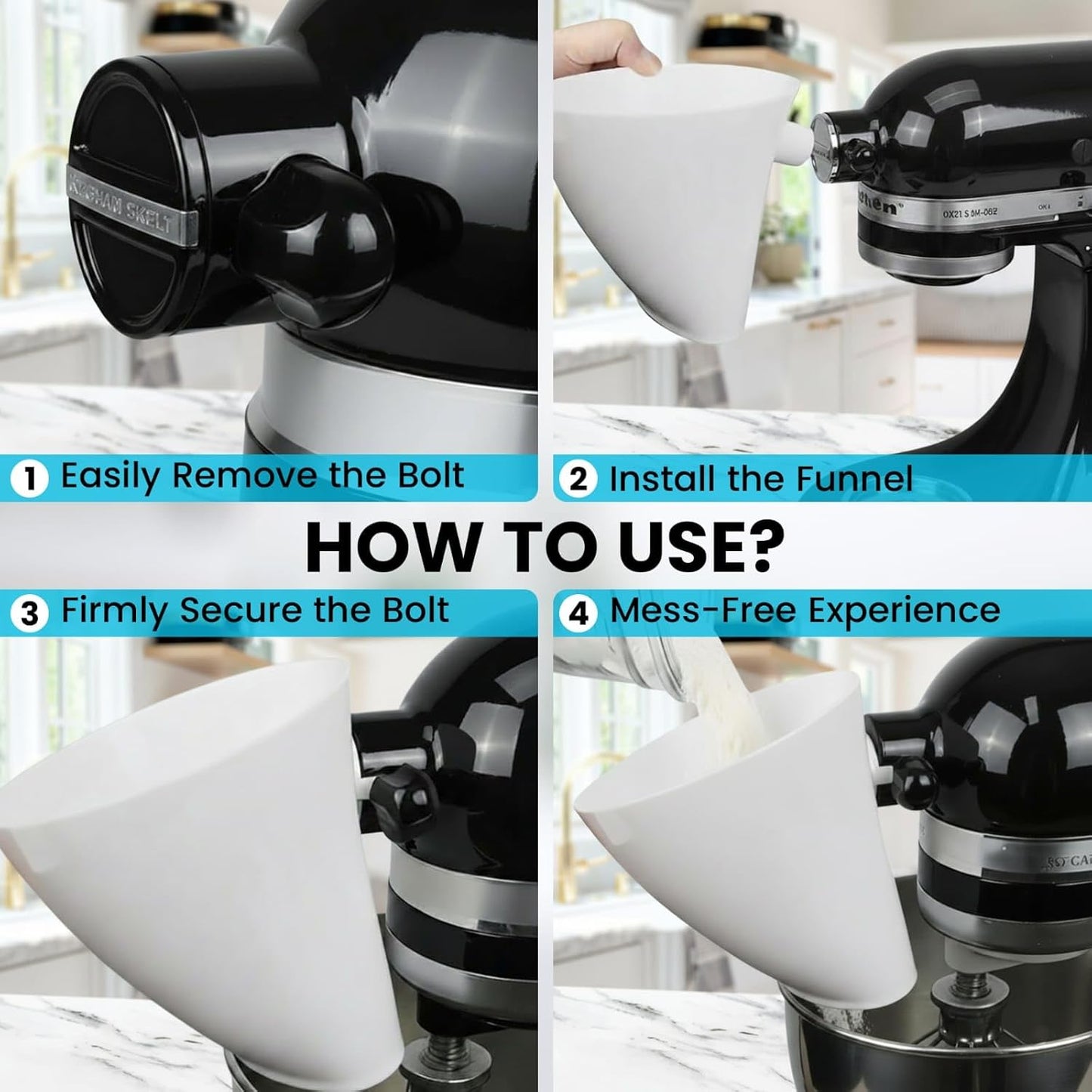 Embudo de harina para mezclador KitchenAid con 5 cucharas medidoras