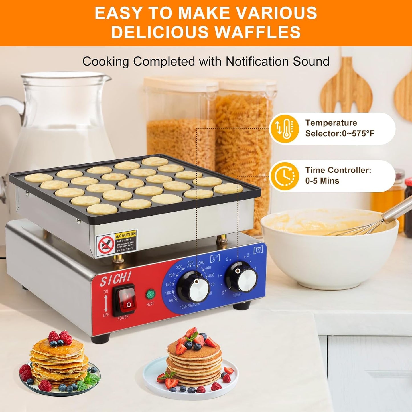 Mini máquina panqueques 110V 25 pzas 13L con tanques acero inox
