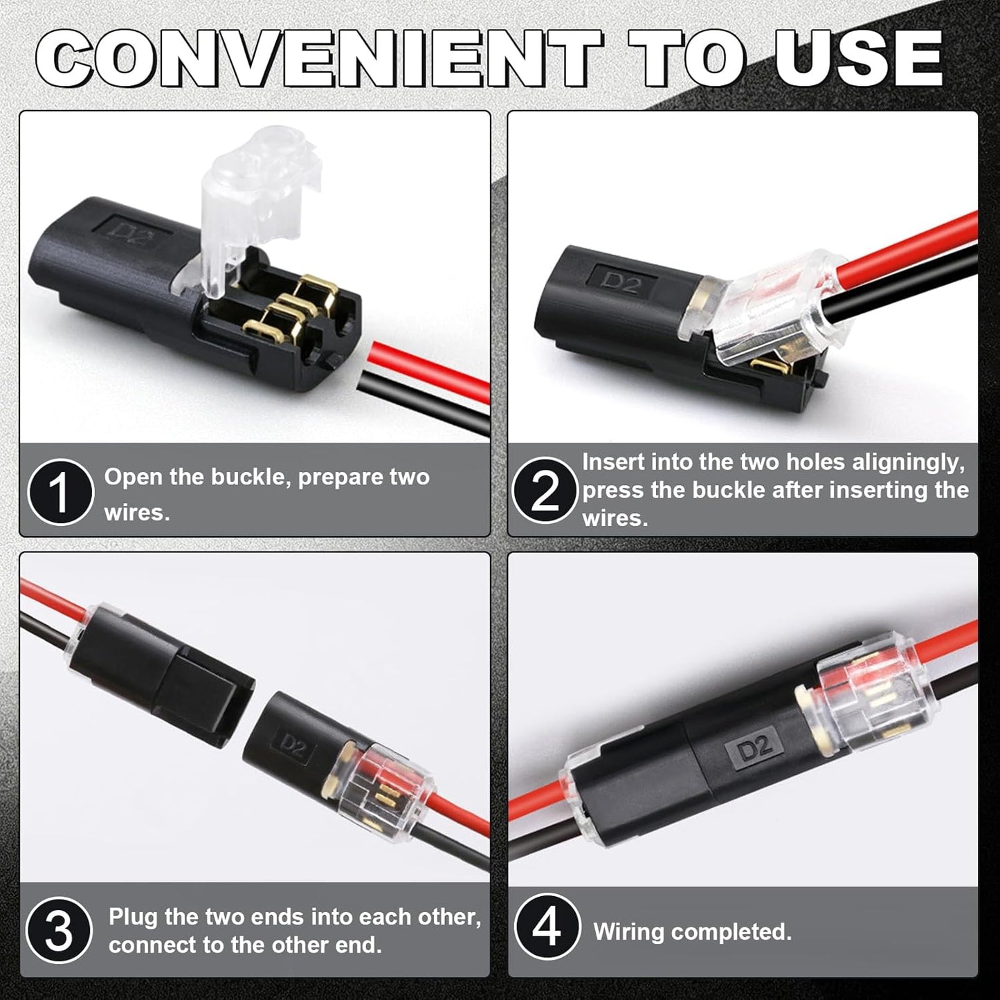 Conectores enchufe doble cable LED 2 pines con hebilla