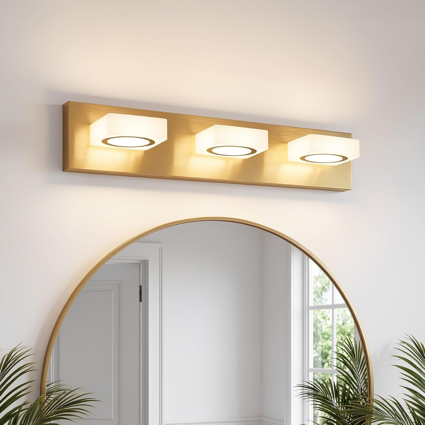 Lámpara tocador baño 3 luces 24pulg oro cepillado LED 5CCT