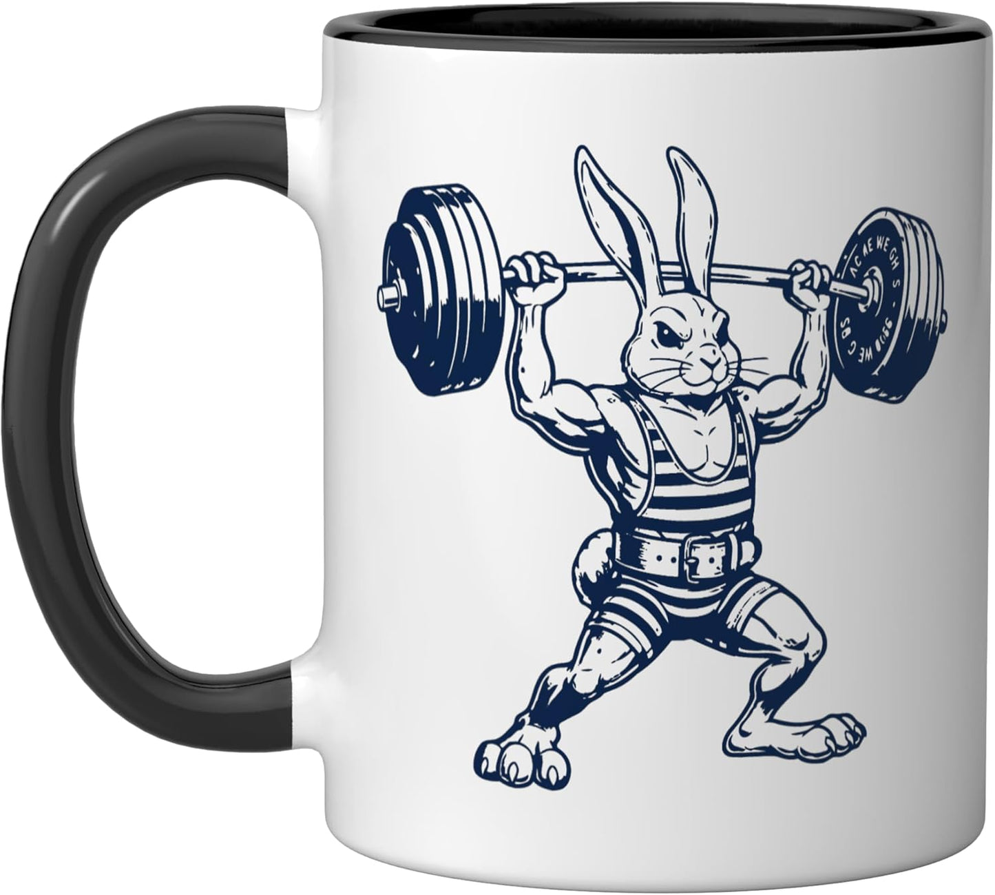 Taza cerámica para entrenamiento de fuerza y musculación con diseño vintage de conejo negra/blanca